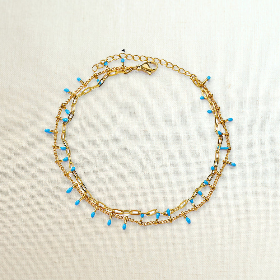 Cavigliera boho con perline turchesi in acciaio, foto prodotto