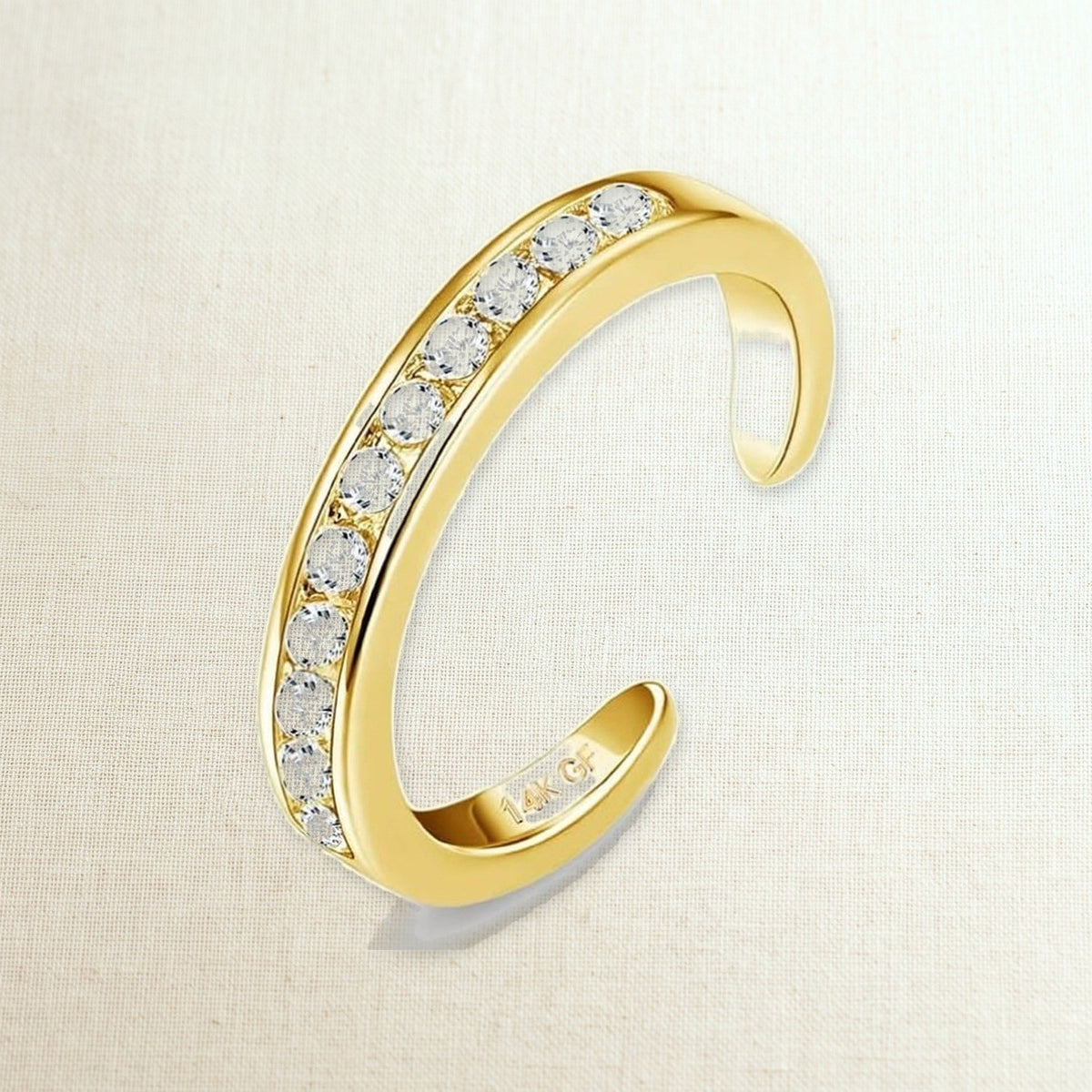 Anello per piede aperto in acciaio 316L, zirconi / color oro