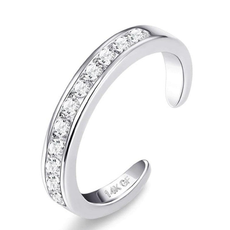 Anello per piede aperto in acciaio 316L, zirconi / color argento