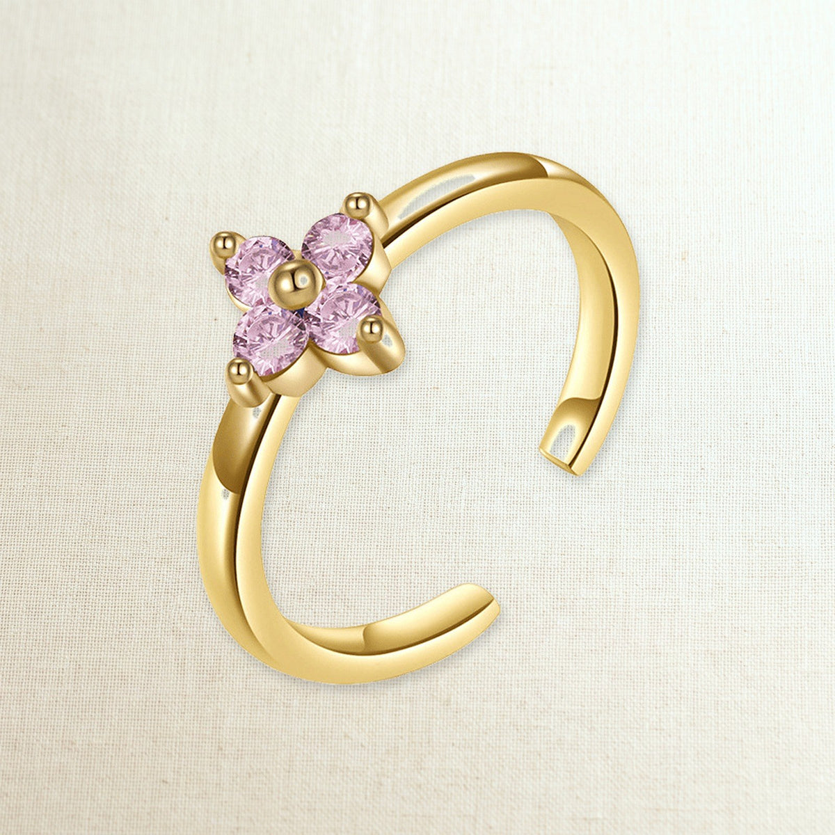 Anello per piede con fiore di zirconi, rosa / color oro