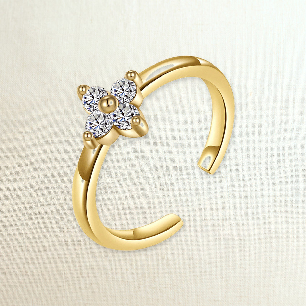 Anello per piede con fiore di zirconi, bianca / color oro