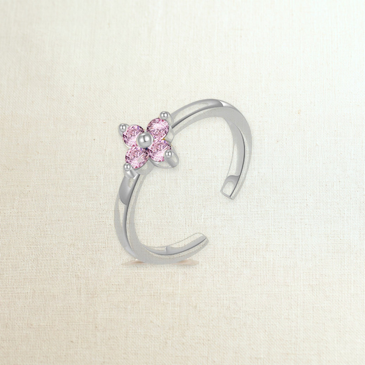 Anello per piede con fiore di zirconi, rosa / color argento