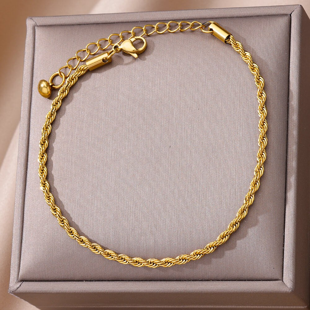 Cavigliera a torchon in acciaio color oro, dettaglio