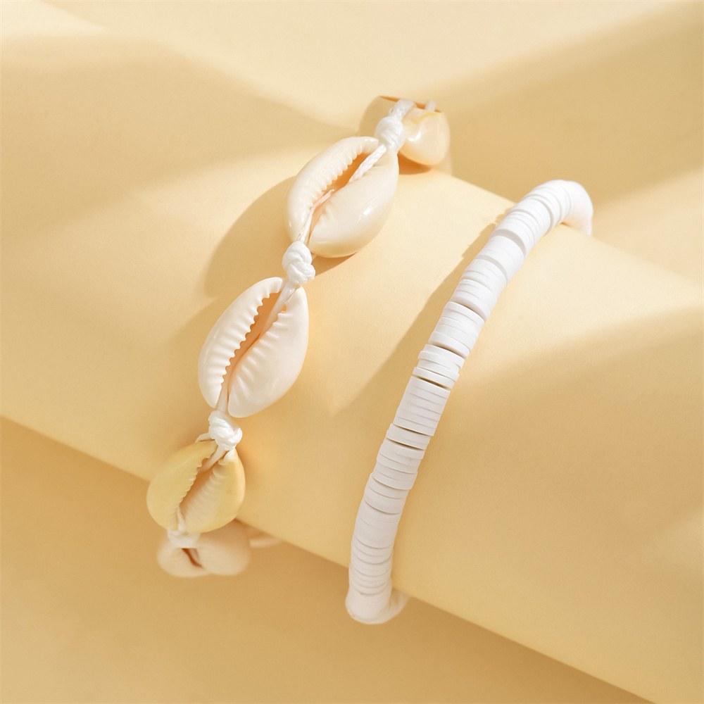 Set di 2 cavigliere con conchiglie bianche, dettaglio